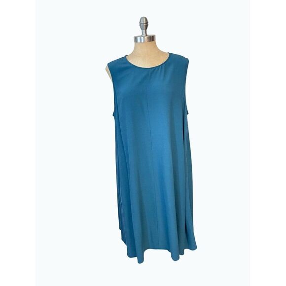 Eileen Fisher Bateau Neck Crepe Dress Large Jewel NWT - Picture 2 of 6